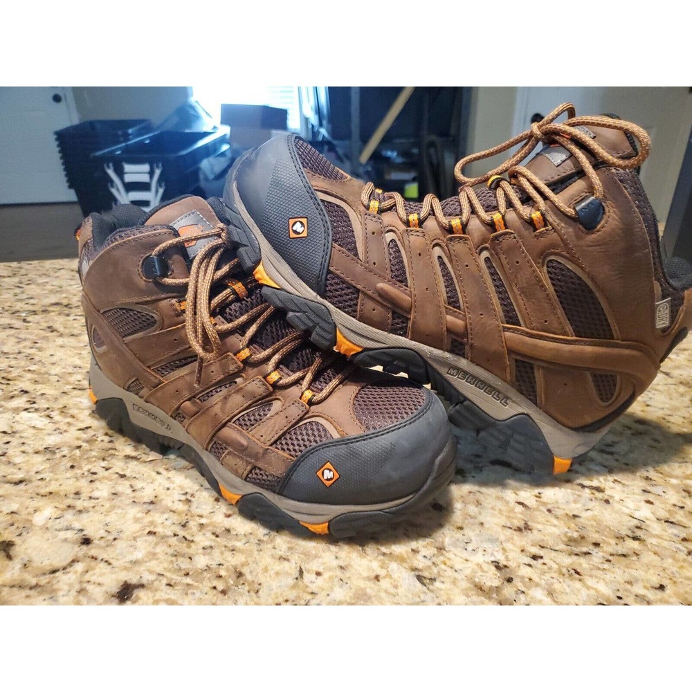 Merrell Men's Vertex Mid Brown Clay Composite Toe Waterproof Work Boots 10.5